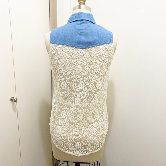 NWT Fun & Flirt Lace Button Up Tank White Blue S - Picture 11 of 11